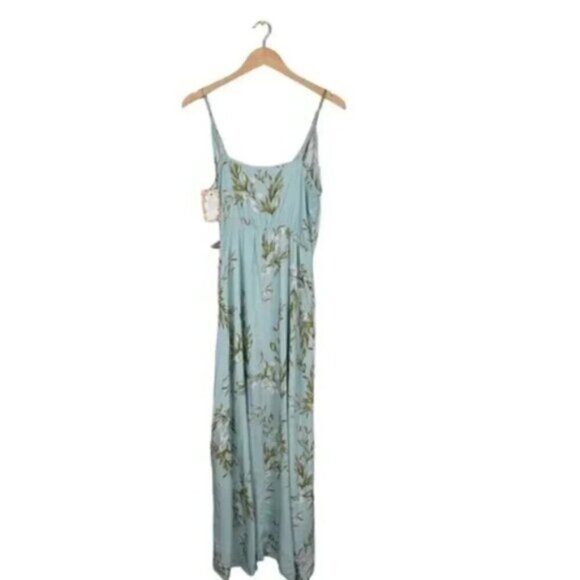 NWT Entro Floral Maxi Dress Blue Sleeveless Faux Wrap Rayon Size Large - Picture 8 of 14